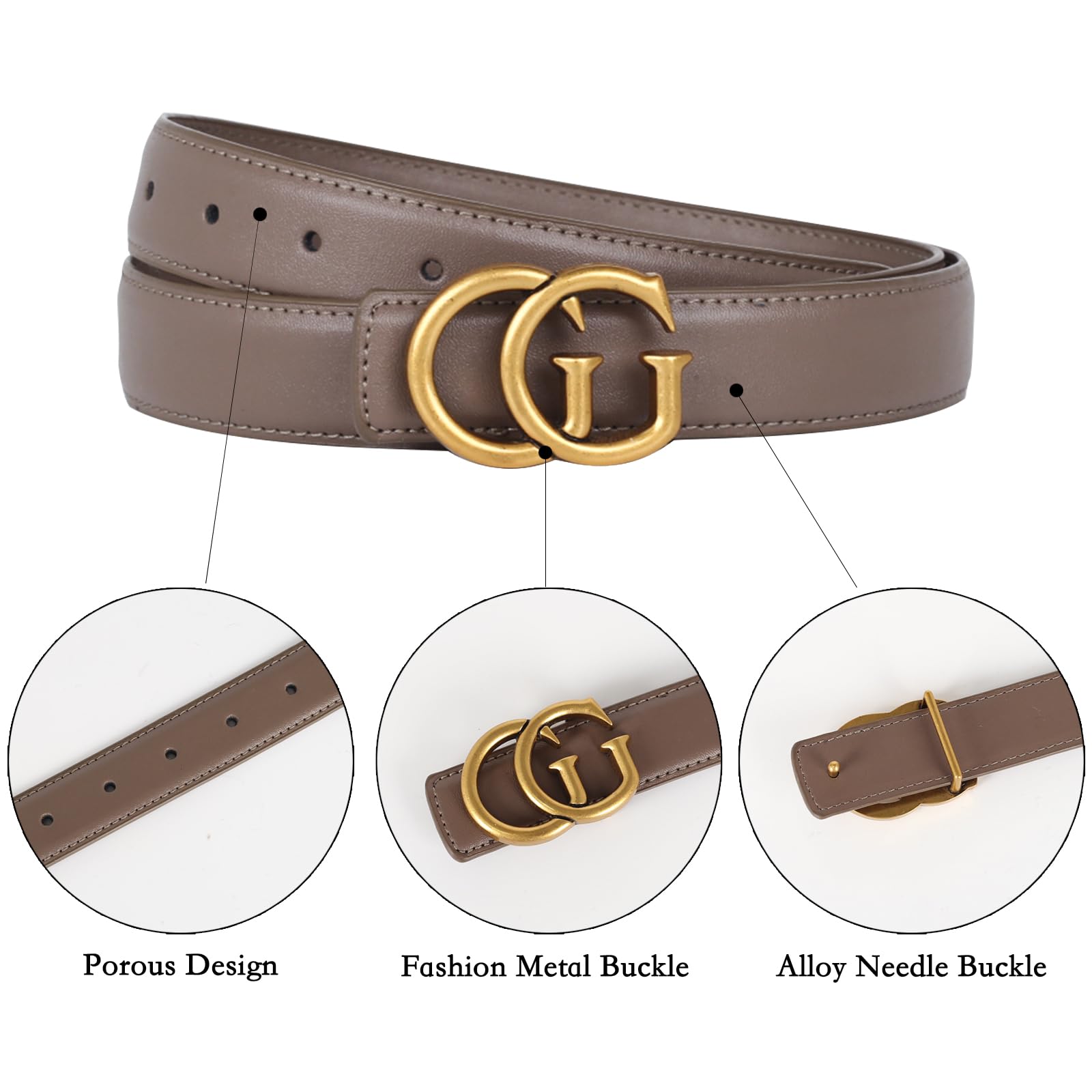 Condition photo showing New/Like New for aurolran women's leather belt with buckle - ideal for dresses, jeans, and coats