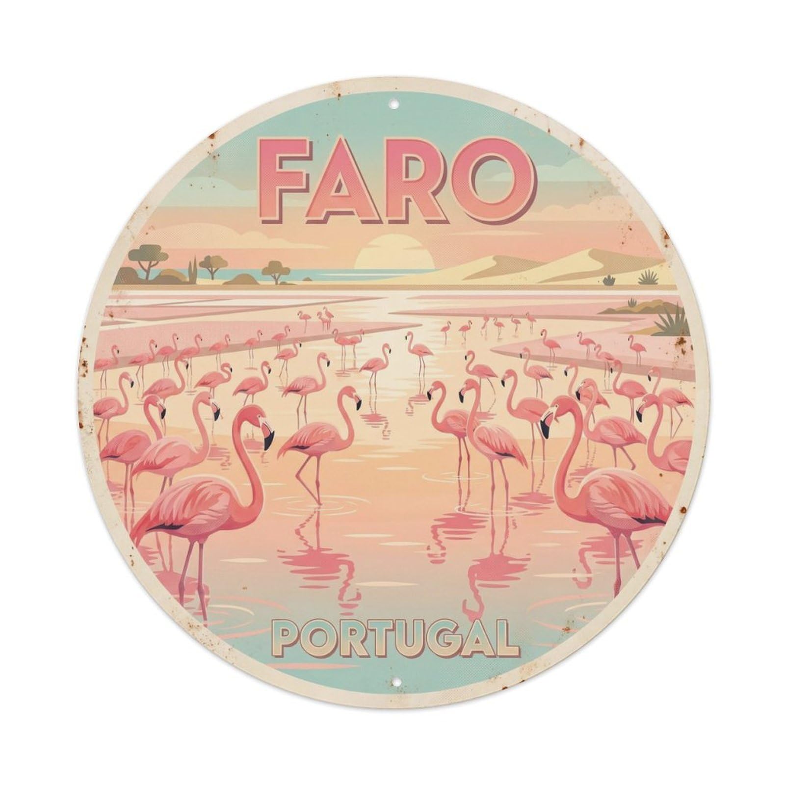 Olhnbad Style Portugal Landmark Travel Faro Flamingos Heritage Metal Tin Sign