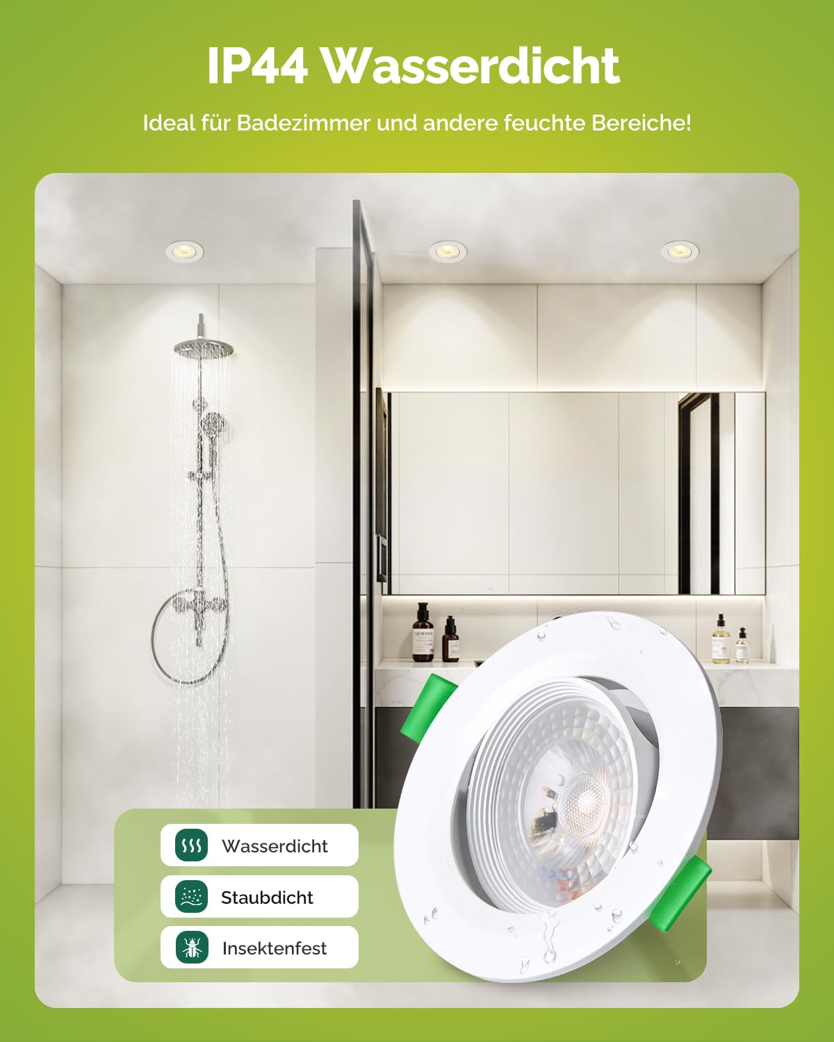 Fondiiz 12er LED Einbaustrahler 230V Dimmbar Schwenkbar, 5W 3CCT | LED Spots Warmweiß 2700K Neutralweiß 4000K Kaltweiß 6000K, 480LM Spots Deckenleuchte IP44 für Badezimmer, 70-80mm Lochmaß