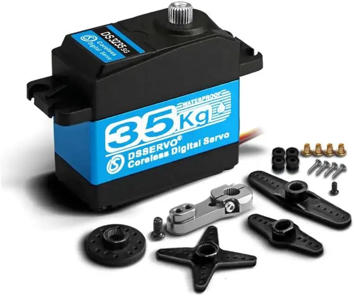 35 kg High Torque Waterproof Stainless Steel Gear Coreless Digital Servo with 25T Servo Horn for 1/8 1/10 1/12 RC Car Boat Robot Plane Control Angle 180