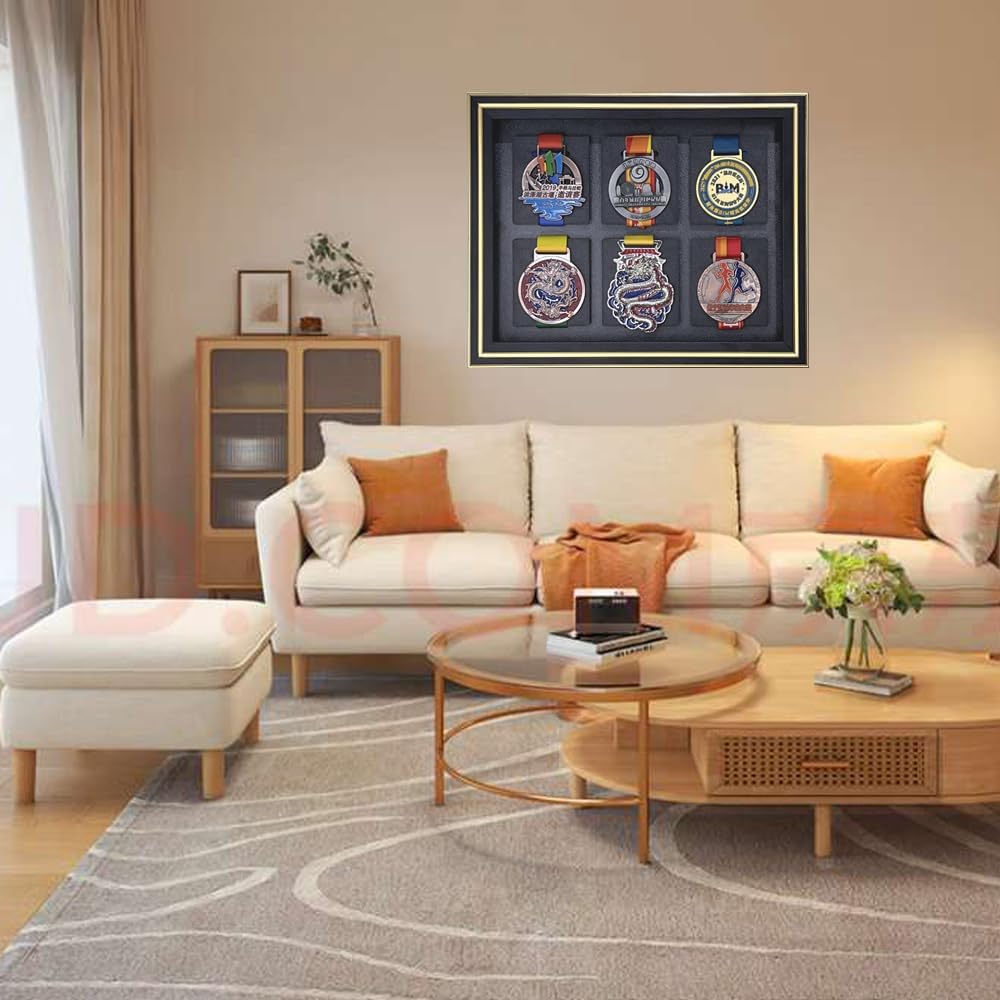 3D Medal Display Case with Photo Frame - Wall Mountable Holder for Marathon, Soccer, Gymnastics, Swimming, Baseball & Sports Awards