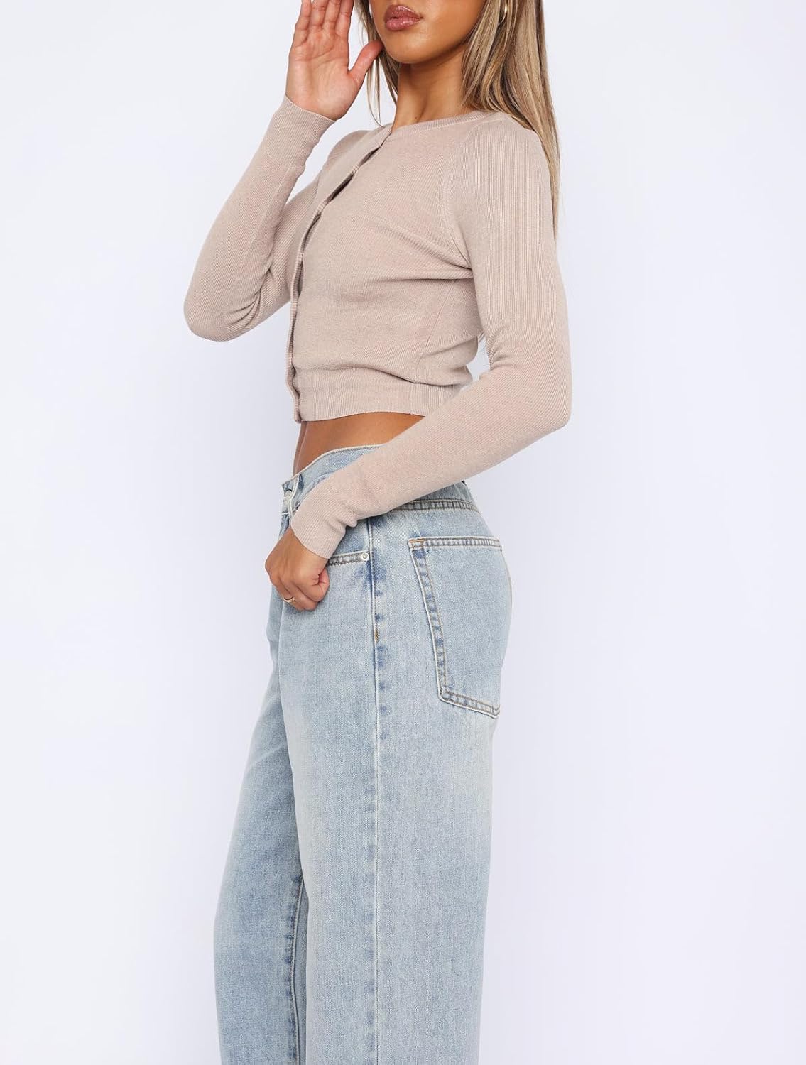 Giraropa Women's 2024 Cropped Cardigan Long Sleeve Button Down Lightweight Shrug Ribbed Knit Sweater Tops - Image 4