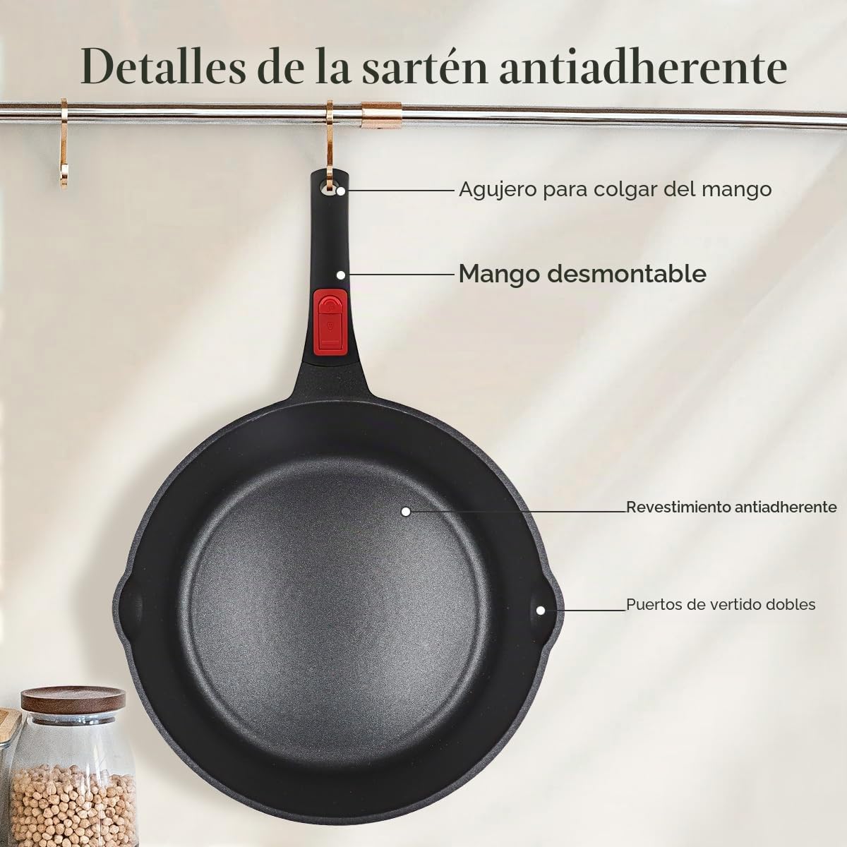 Sartén 24cm con Tapa, Sartén Antiadherente de Aluminio- Rojo