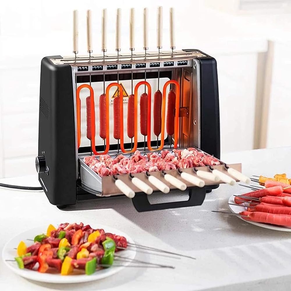 Electric Barbecue Grill, 1200W Smokeless 360 ° Automatic Rotating Lamb Skewers Vertical Grill, Cooks Kebabs, Skewers and Roasts, Easy to Clean