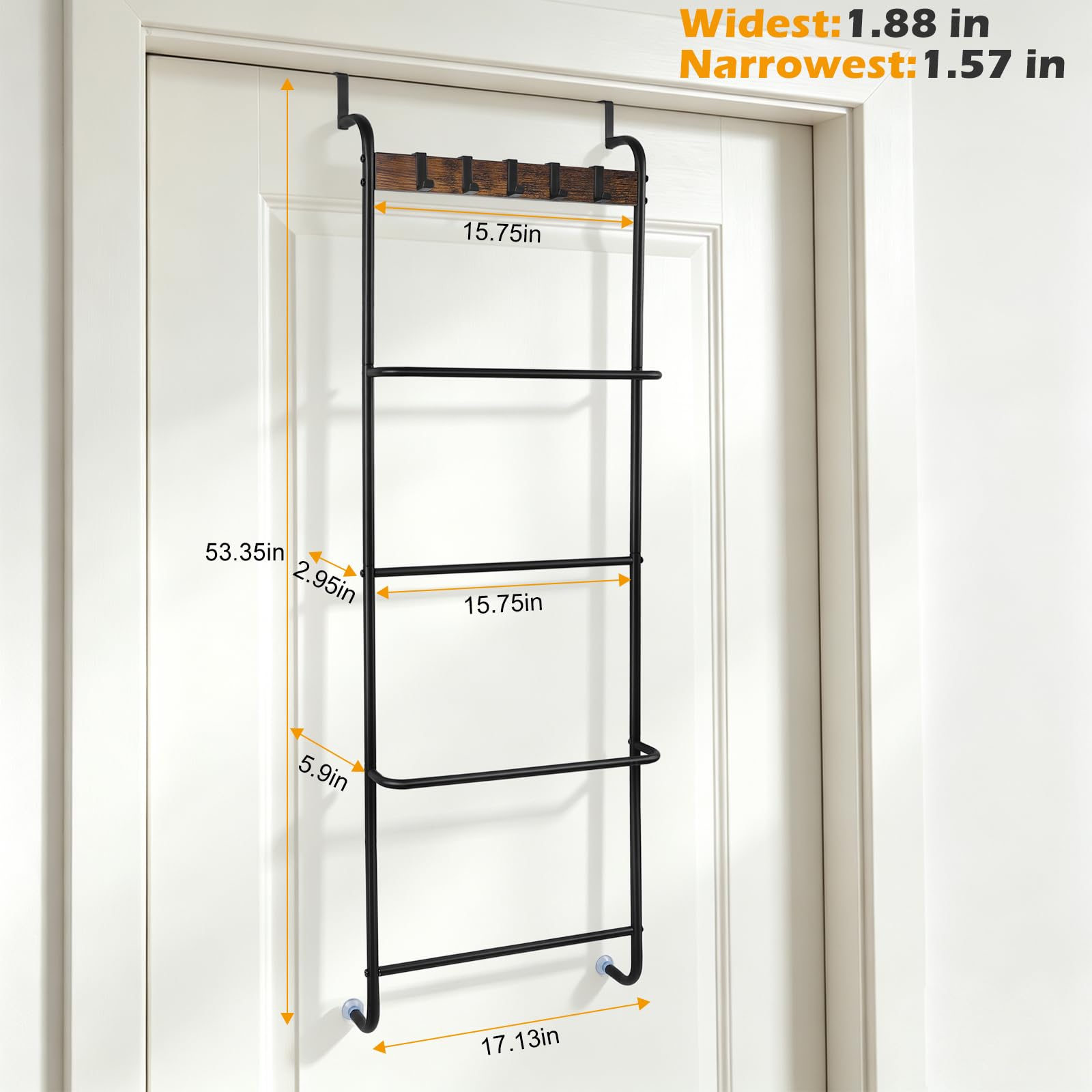 Over-the-Door Towel Rack - 5 Hooks & 4 Bars -2 Over-the-Door Towel Rack - 5 Hooks & 4 Bars -2