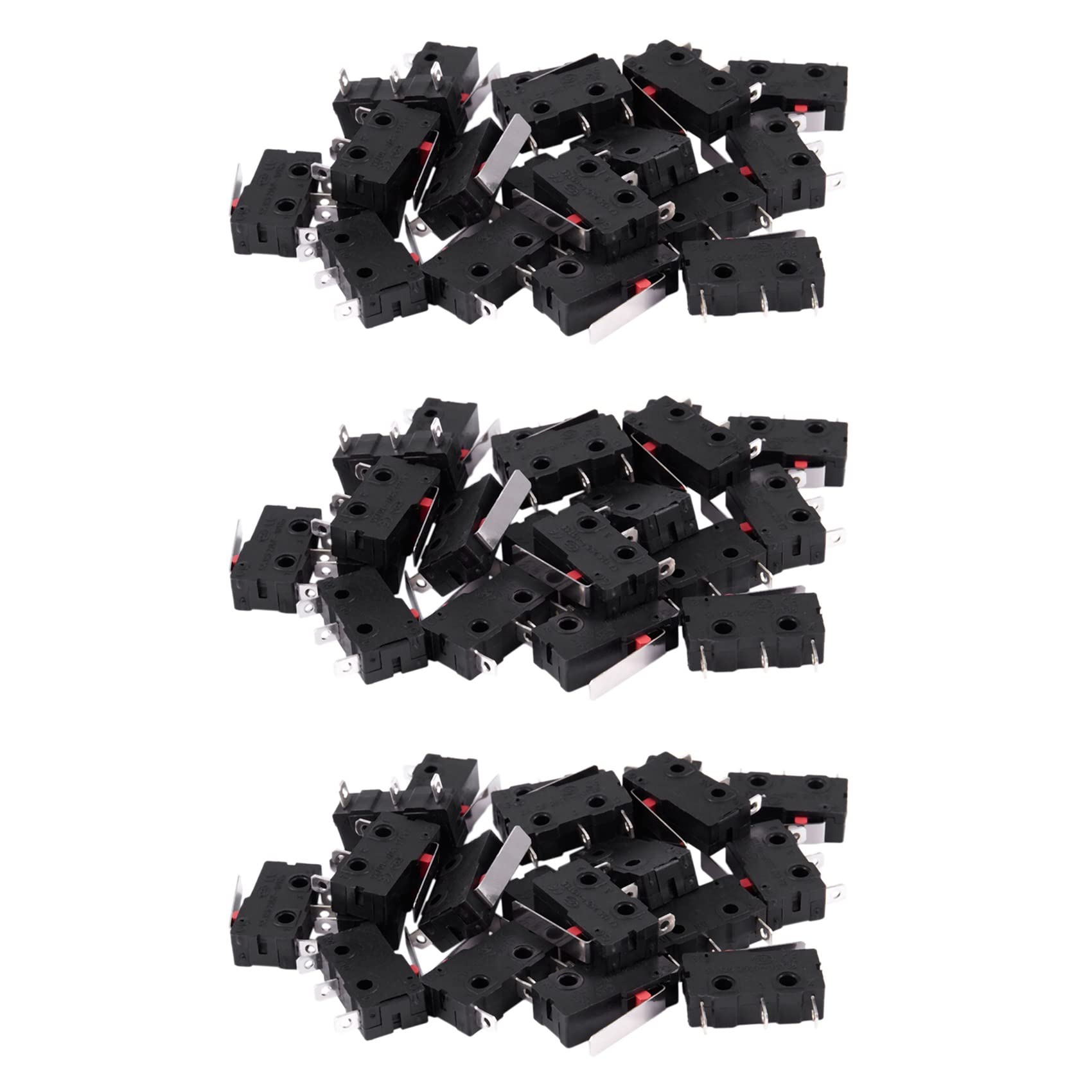 Jnchdghwa 60Pcs AC 125V 250V 5A SPDT 3-Pin Momentary Plastic Micro-Limit Switch Black+Silver
