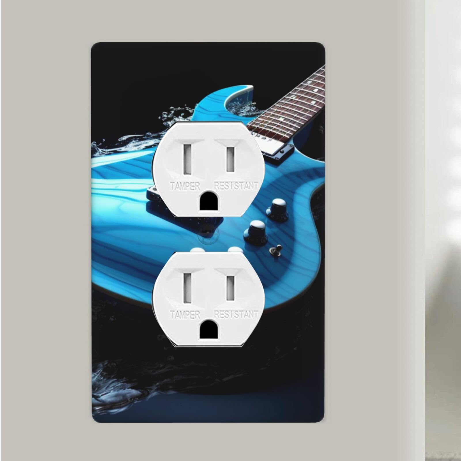 Blue Guitar Duplex Receptacle Outlet Covers, 1-Gang Standard Size Wall Plates Unbreakable Polycarbonate Electrical Switchplate Cover Faceplate for Bathroom Kitchen Decor