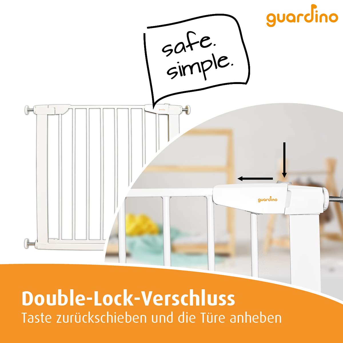 Guardino Türschutzgitter erweiterbar bis 109 cm - Treppenschutzgitter ohne Bohren, 96-102, 700010-3, Weiß