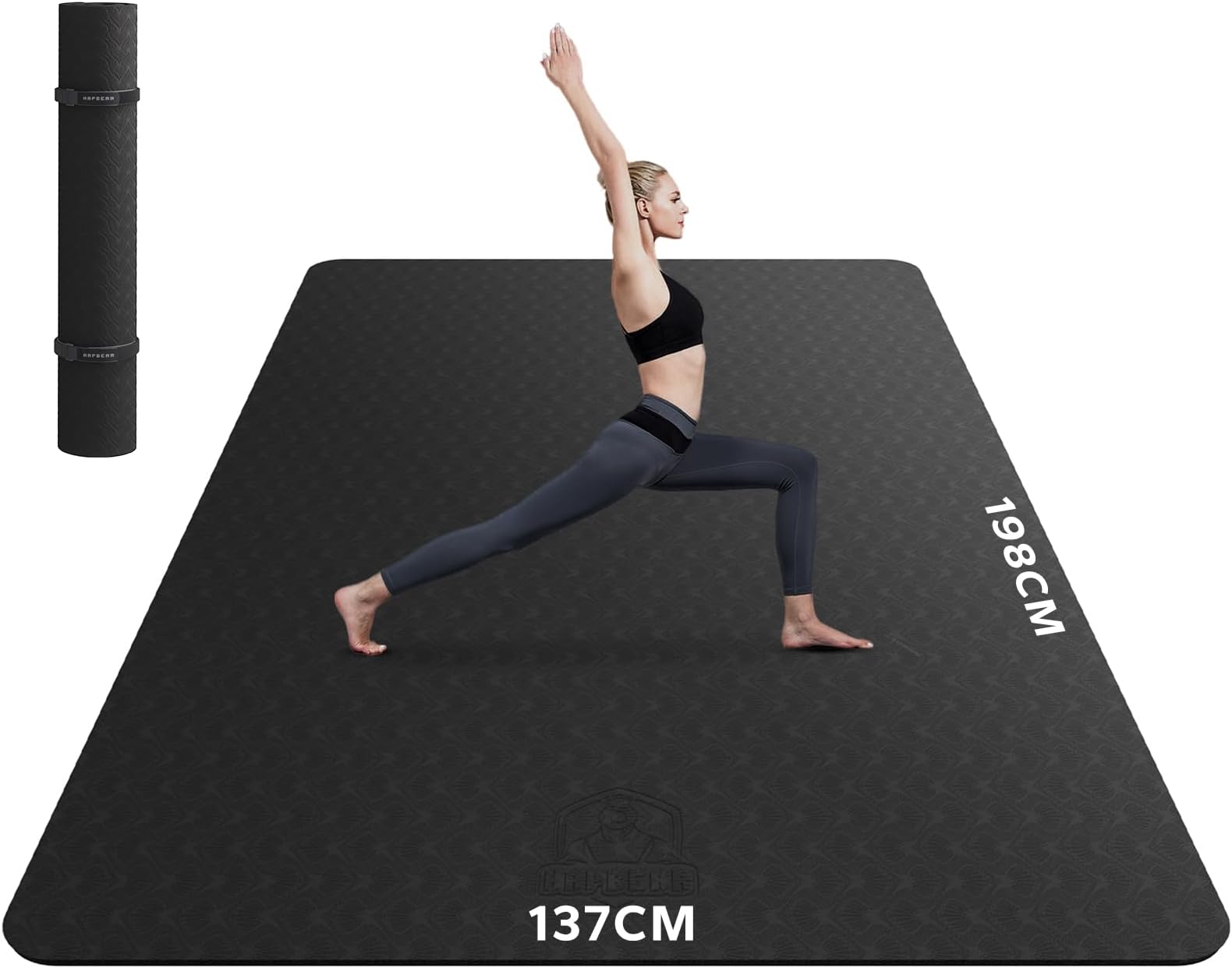 HAPBEAR Large Yoga Mat for Women- 183×116cm×6mm/183×122cm×8mm,TPE Non-Slip, Durable, Eco-Friendly, Extra Large Thick Wide Exercise Mat for Pilates, Gym, Workout, Home,Fitness, (Barefoot Exercise)