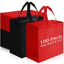 Reginary 100 PCS Reusable Totes Bags - Non Woven Grocery Handle Bags for Shop Events & Retail StoreRed,Black