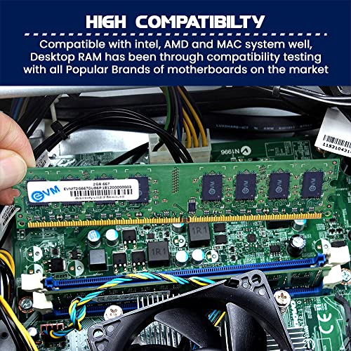 Image of EVM 2GB DDR2 Desktop RAM 667MHz Long-DIMM - 1.8V Low Voltage, 240-PIN Pin, Intel & AMD Compatible, High-Speed PC Memory Upgrade - 10 Year Warranty (EVMT2G6670U86P)