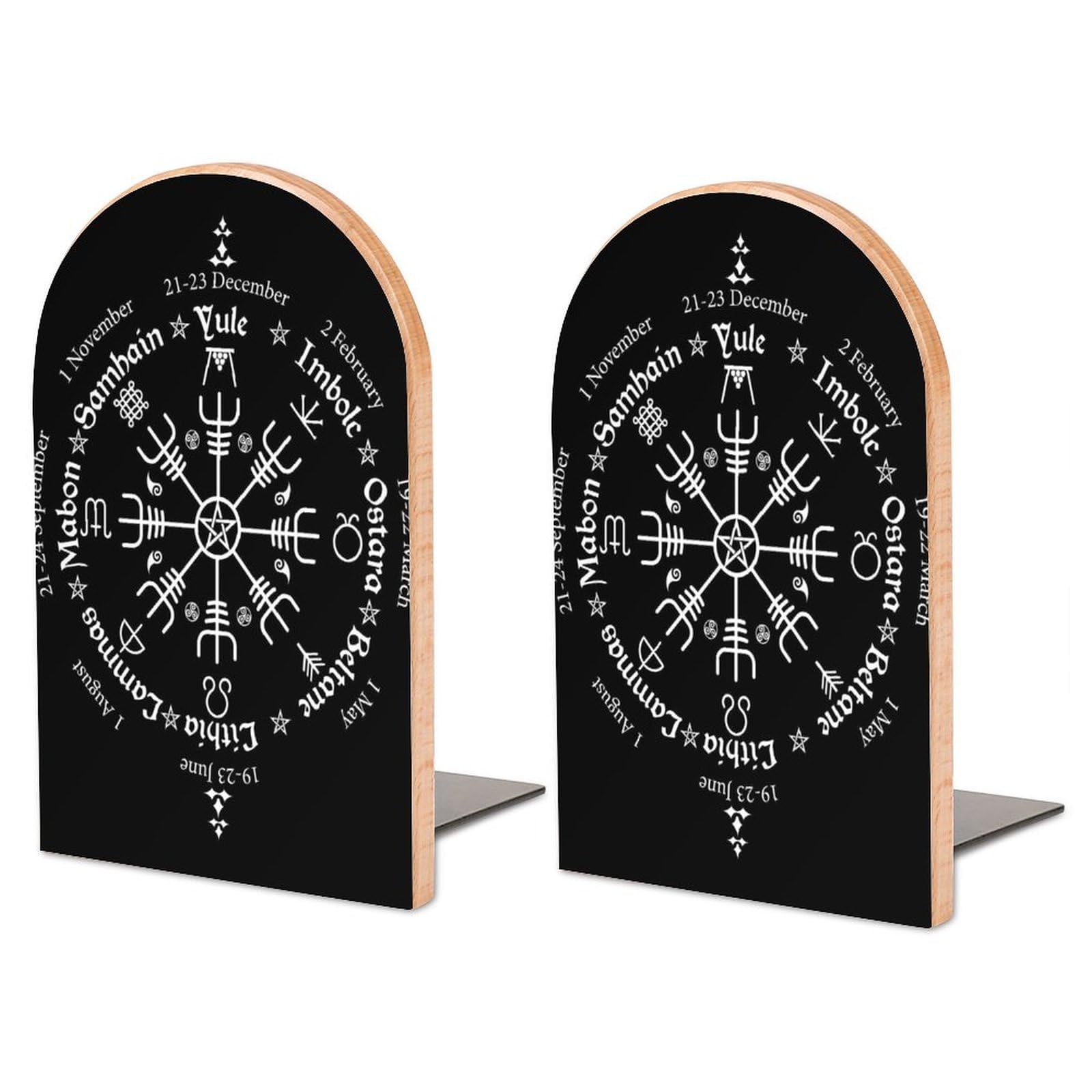 Bookends Pair for Shelves with Non-Slip Pad Bookends Kitchen Bedroom School Decorative Book Stand Supplies for Books Movies CDs Magazine, Compatible with Norse Viking Vegvisir Compass Goth Pentagram
