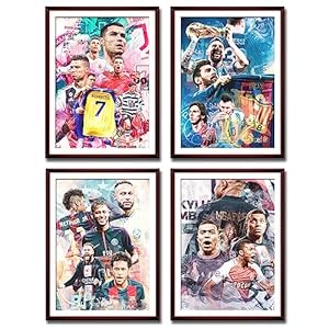 Famous Football Superstar Ronaldo, Messi, Neymar And Mbape Set of 4 Poster Prints Wall Decor Bedroom for Living Room Sport Room Gift for Fan Football Size 11.7×16.5 inch UNFRAMED (poster 4)