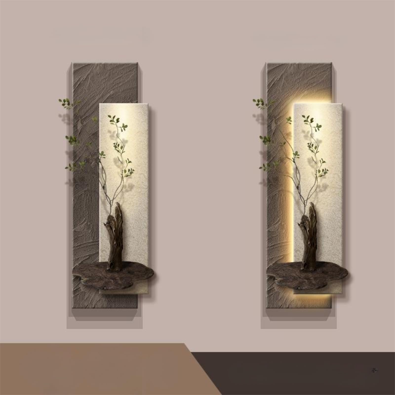 3D Sandstone Wall Art with LED Light, Wabi-Sabi Wall Decor Painting