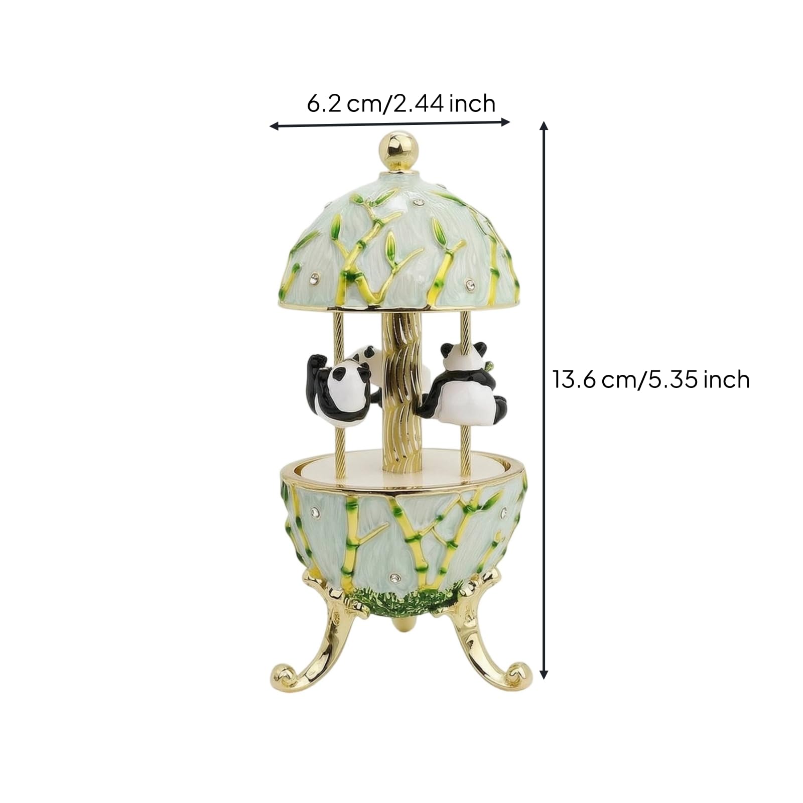 Carillon Rotante Musica Carosello Panda Scatola Musicale Ornamentale in Metallo con Tema Decorazioni di Bambù Finitura Elegante E Misure Contenute Adatta per Regalo Soggiorno .2x13.6cm
