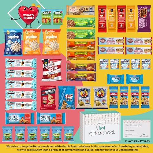 Image of Gift A Snack - Healthy Snack Box Care Package + Greeting Card (50 Count) Graduation Birthday Treats Gift Basket, Nutritious Granola Breakfast Bars Office Food Assortments & Variety Gifts
