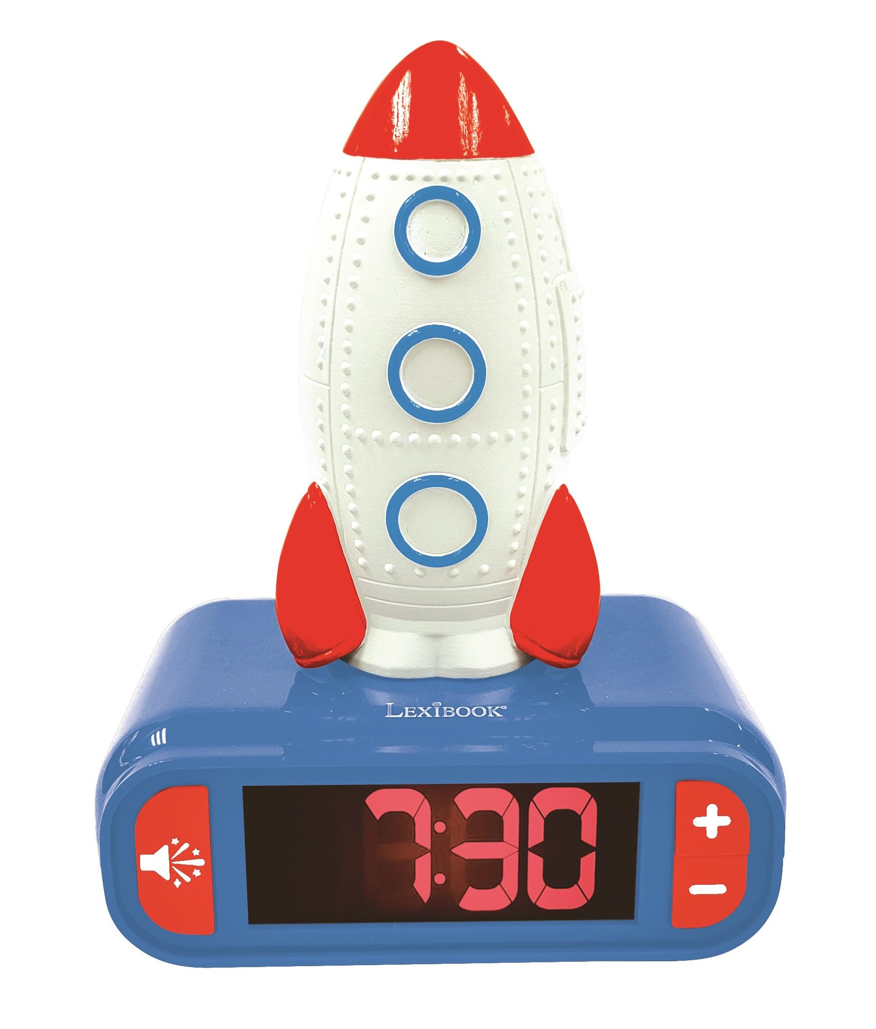 LEXIBOOK, Rocket, Nightlight alarm clock, Sounds and Melodies, LCD Backlit screen, Luminous, Snooze, Blue, RL800SPCLXB