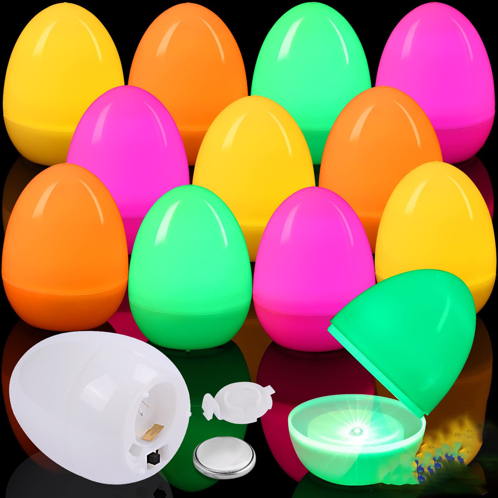 MAKINGTEC Easter Eggs, 12 Pack Plastic Glow Easter Eggs Light Up Easter Eggs LED Party Favors for Kids Glow in the Dark Eggs Easter Basket Stuff Gift Easter Egg Hunt Classroom Prizes Home Decoration