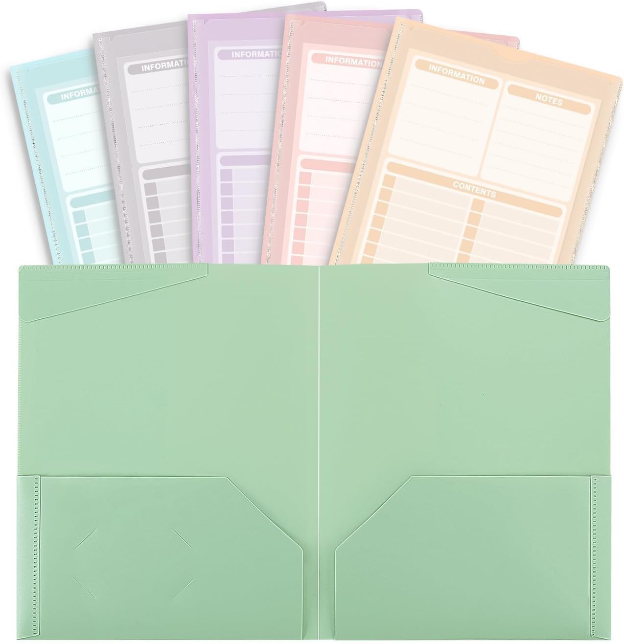SKYDUE Plastic Folders with Clear Front Pocket, 2 Pocket Folders Fit Letter Size Paper, Muted Pastel Colors File Folders，Back to School Supplies, 6 pcs
