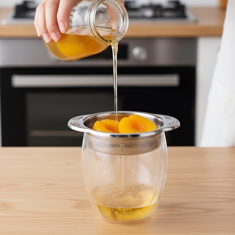 2 Pcs Tuna Can Strainer, Metal Sieve Can Drainer with 2 Cleaning Brushes, Tuna Press Oil Drainer Filter Colander for Kitchen, Food Strainer, Dishwasher Safe