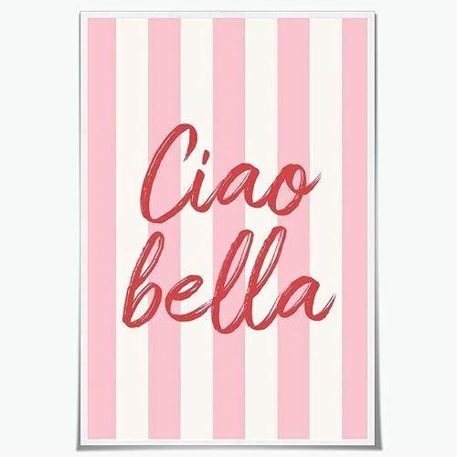 Miniatura 1 de WLZWD Arte de pared con cita italiana Ciao Bella, impresión en lienzo preppy femenina, decoración estética, retro, póster lindo arte de pared