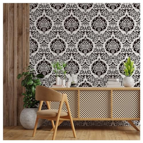 Image of Kayra Decor Fidelity Damask Stencils for Wall Painting - Pack of 1, Sheet Size 24 x 30 inch /Design for Wall Painting 21 x 28 inch - Large