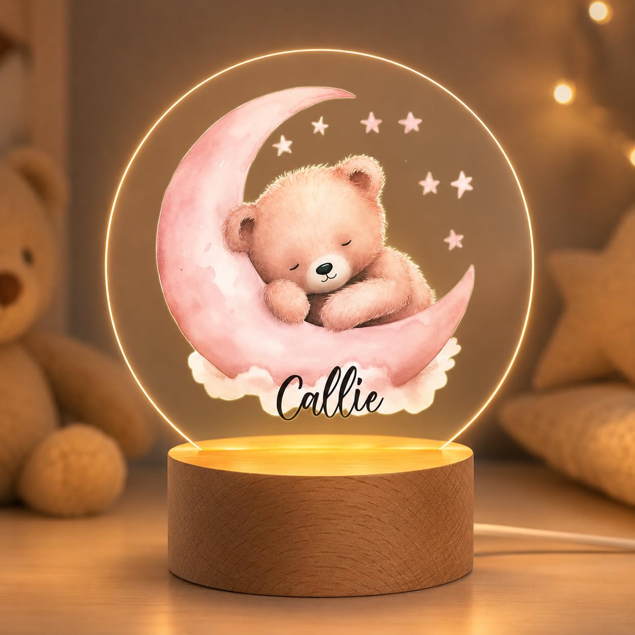 CALLIE Personalised Bear Night Light with Name, Kids Bedroom Lamp for Girls — image 1