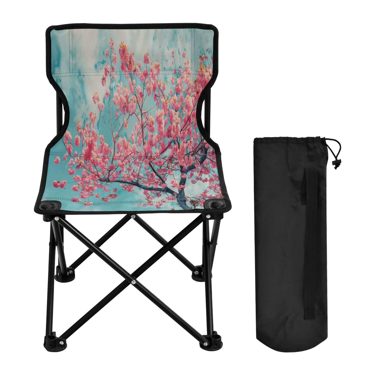 Sedia da campeggio pieghevole con fiori di ciliegio rosa per adulti e bambini, sedia pieghevole leggera adatta per esterni. Sedie per spiaggia, prato, campeggio, pesca e giardino