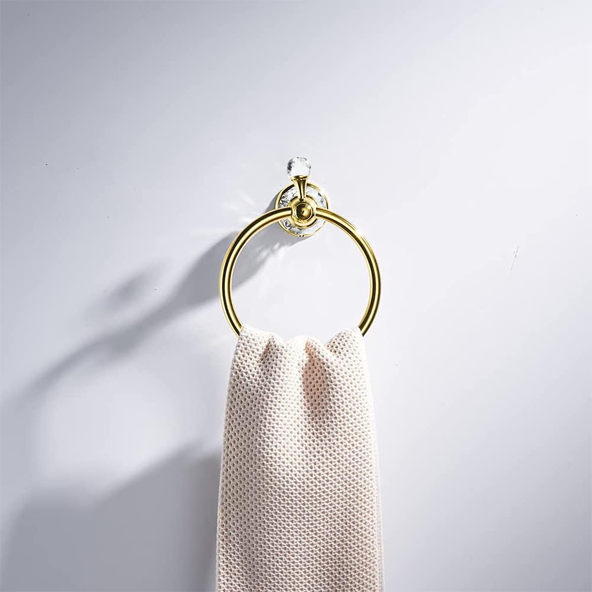WOLIBEER Crystal Towel Ring, Gold Toilet Paper Holder Hand Towel Holder Towel Hook Tissue Roll Paper Holder Wall Mounted Towel Hanger 2 Pieces Sets