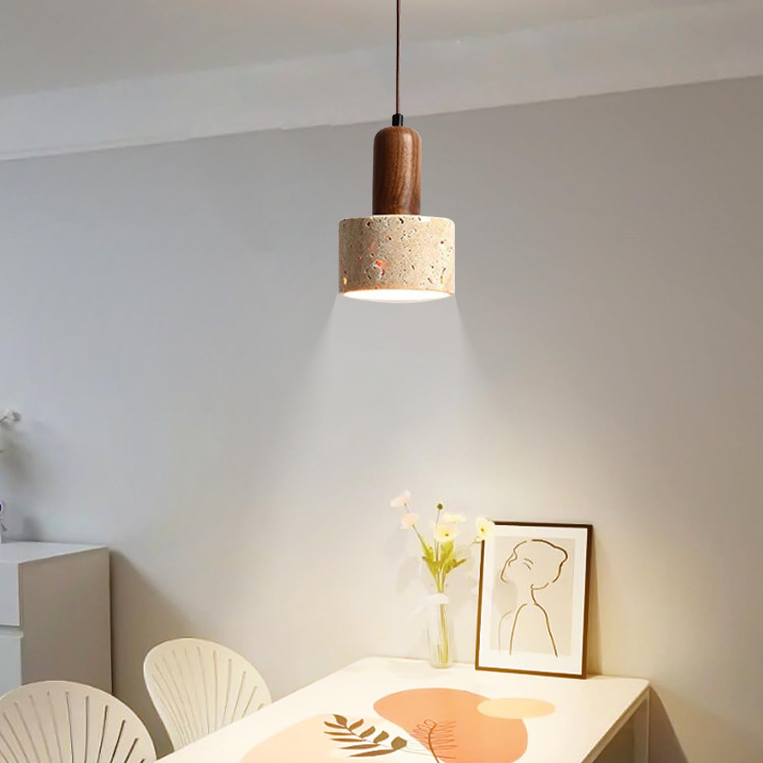 Lámpara Colgante Moderna Lámpara de Techo Colgante de Piedra Natural Lámpara pequeña de Madera Lámpara Colgante nórdica única E27 Iluminación Colgante for Comedor Mesita de Noche Luces de Isla