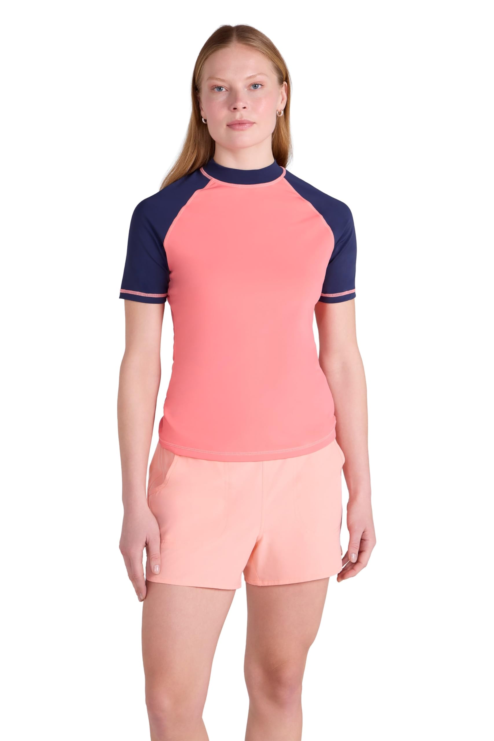 Mountain Warehouse Short Sleeves Womens UV Rash Vest - UPF50+, Ladies Rash Guard, Quick Dry, Flat Seams Top - Spring Summer Swimming, Beach, Under a Wetsuit Light Pink 10