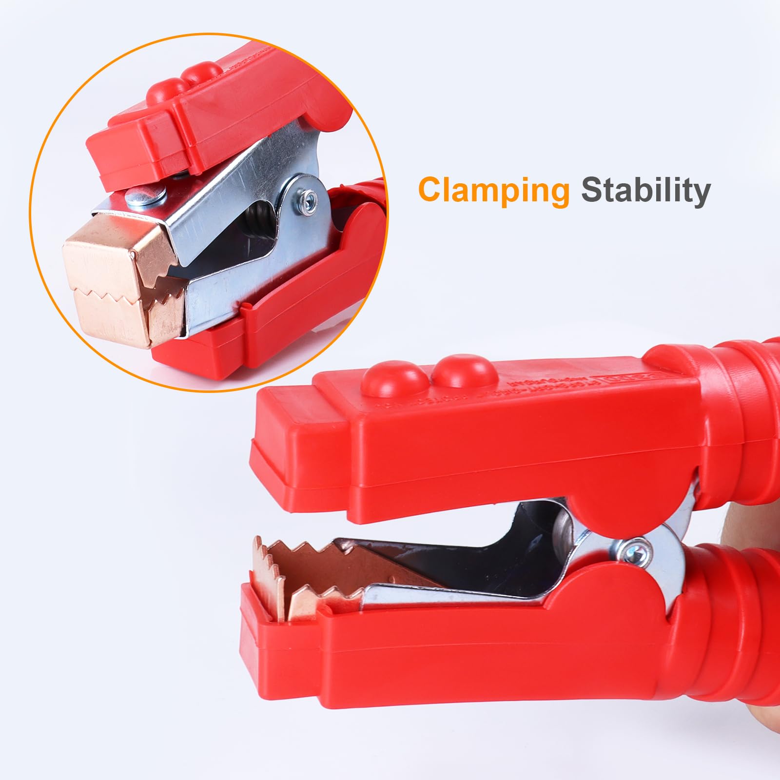 Morsetti per cavi jumper da 1500 A per batteria auto, clip per cavi jumper resistenti, estremità di ricambio per auto, camion, barche, connettore ponticello per batteria, 2 pezzi, rosso + nero