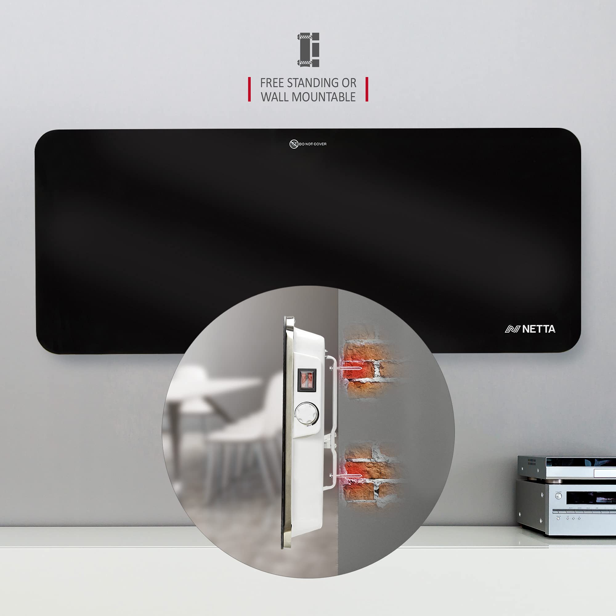 Netta Electric Panel Heater Slimline Glass Heater Wall Mounted