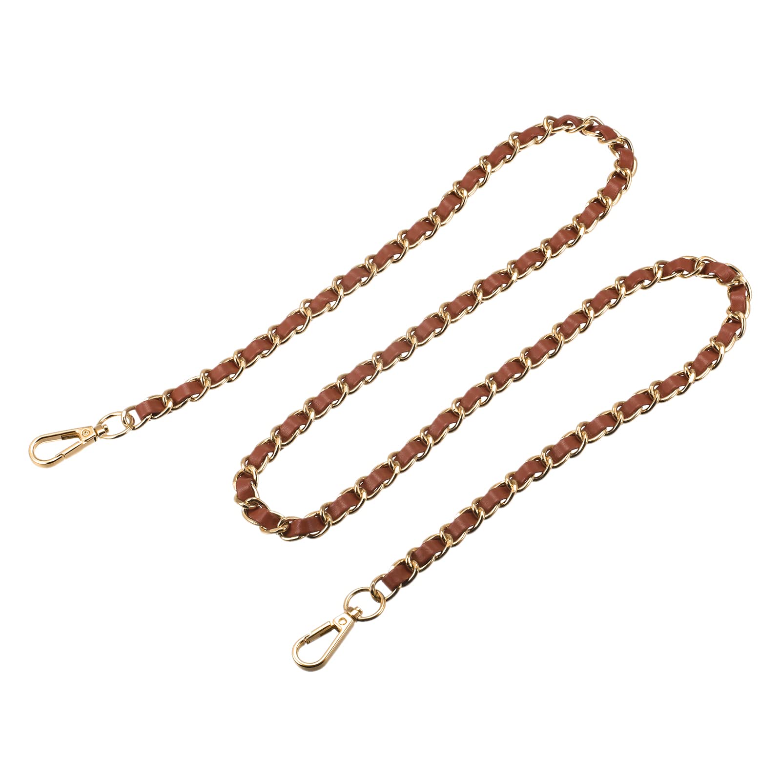 uxcell Purse Chain Strap, 47" Leather Iron Flat Chain Strap Handbag Chains Purse Straps Shoulder Cross Body Replacement Strap, Brown + Gold Tone