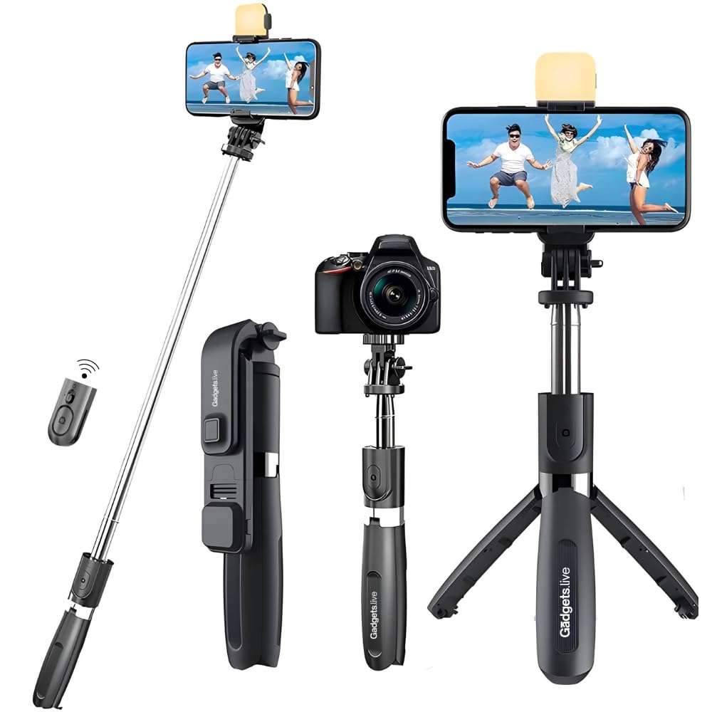 Gadget.Live R1s Bluetooth Selfie Stick with Remote and Light | 3-in-1 Multifunctional Selfie Stick Tripod Stand Mobile Stand | Selfie Stick with Tripod Stand for Mobile Phone | Tripod for Phone (B0DCSW749H) Amazon Price History, Amazon Price Tracker