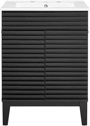 Vista 4 de Modway Render - Mueble de baño de estilo moderno de mediados de siglo con lavabo, color blanco y negro