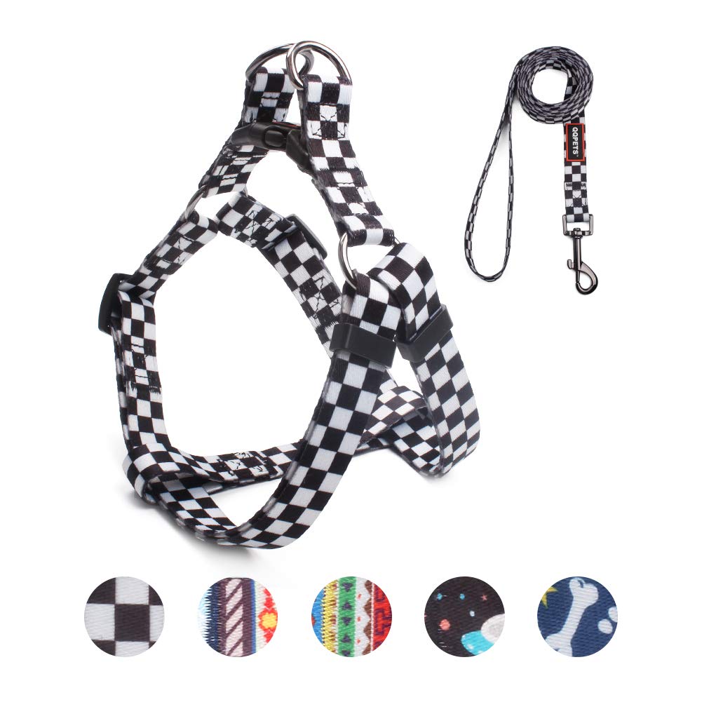 QQPETSDog Harness Leash Set Adjustable Heavy Duty No Pull Halter Harnesses for Small Medium Large Breed Dogs Back Clip Anti-Twist Perfect for Walking (L(23"-32" Chest Girth), Black Plaid)