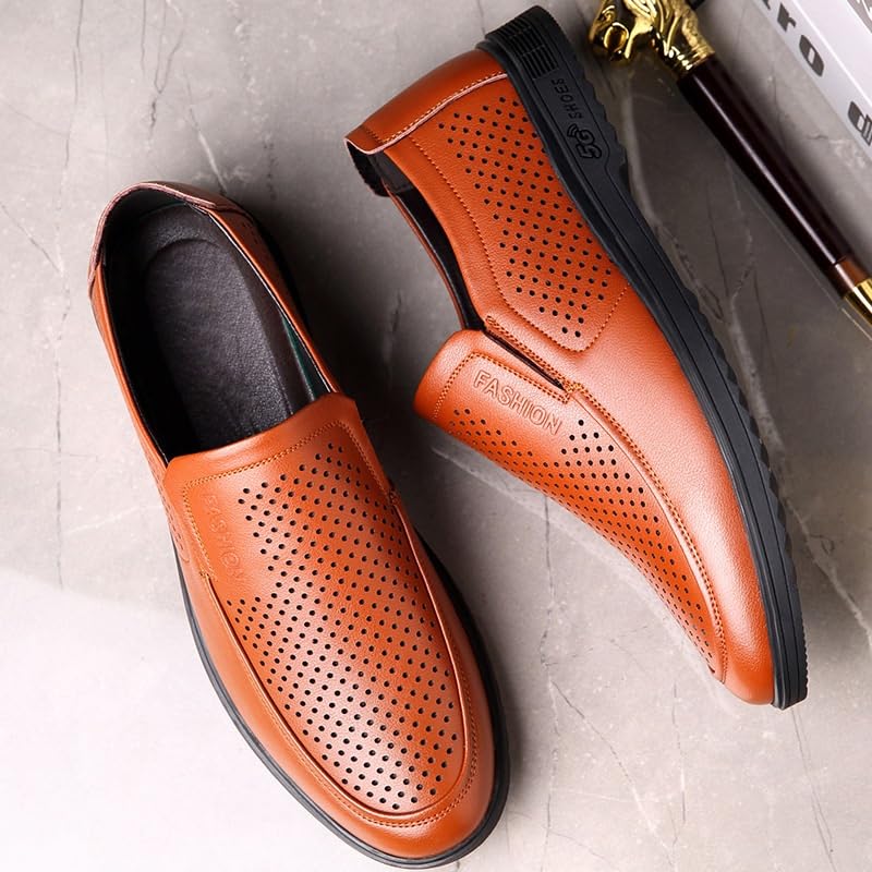 Men's Hollow Breathable Casual Leather Shoes Comfortable Soft Sole Slip-on Business Formal Leather Shoes for Men2