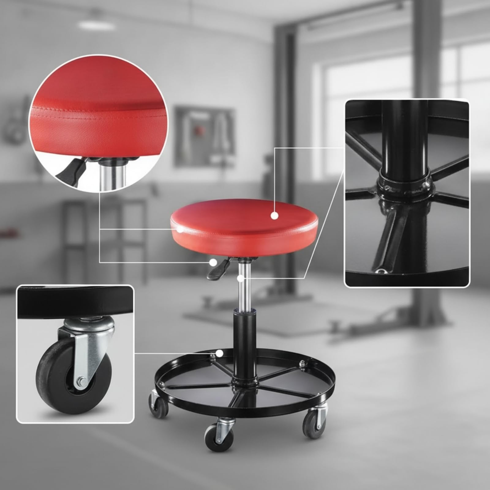 Taburete Mecánico con Bandeja Redondo Taburete Taller con Bandeja Suave Silla Taller Ruedas para Detalladores