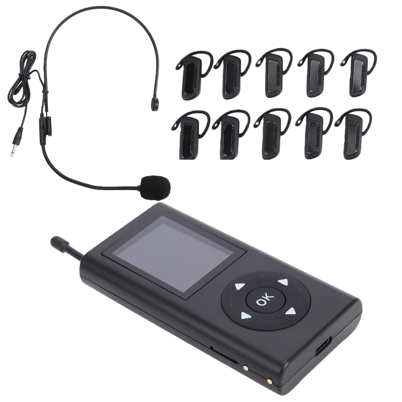 Matybobe di Guida Turistica Wireless Microfono per Guida Turistica Cuffie per 1 Trasmettitore 10 Ricevitori Riduzione Digitale del Rumore Portata 200 M [Ma (Spina UE da 100 a 240 V)