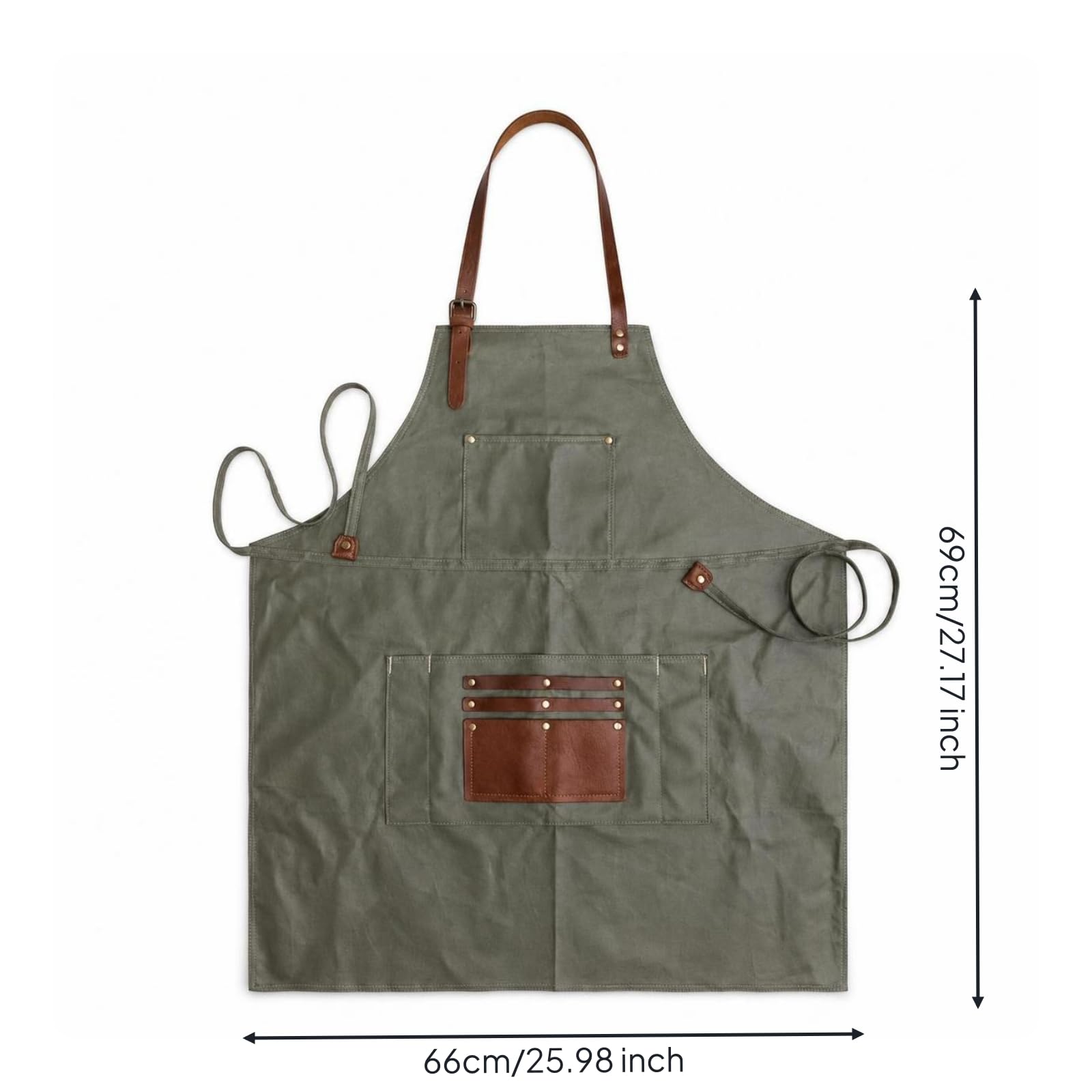 KESOTO Delantal Impermeable para Cocina Delantal Peto Babero de Lona Gruesa con Tirantes de Cuero y Remaches Cobertura Amplia y Resistente a Salpicaduras