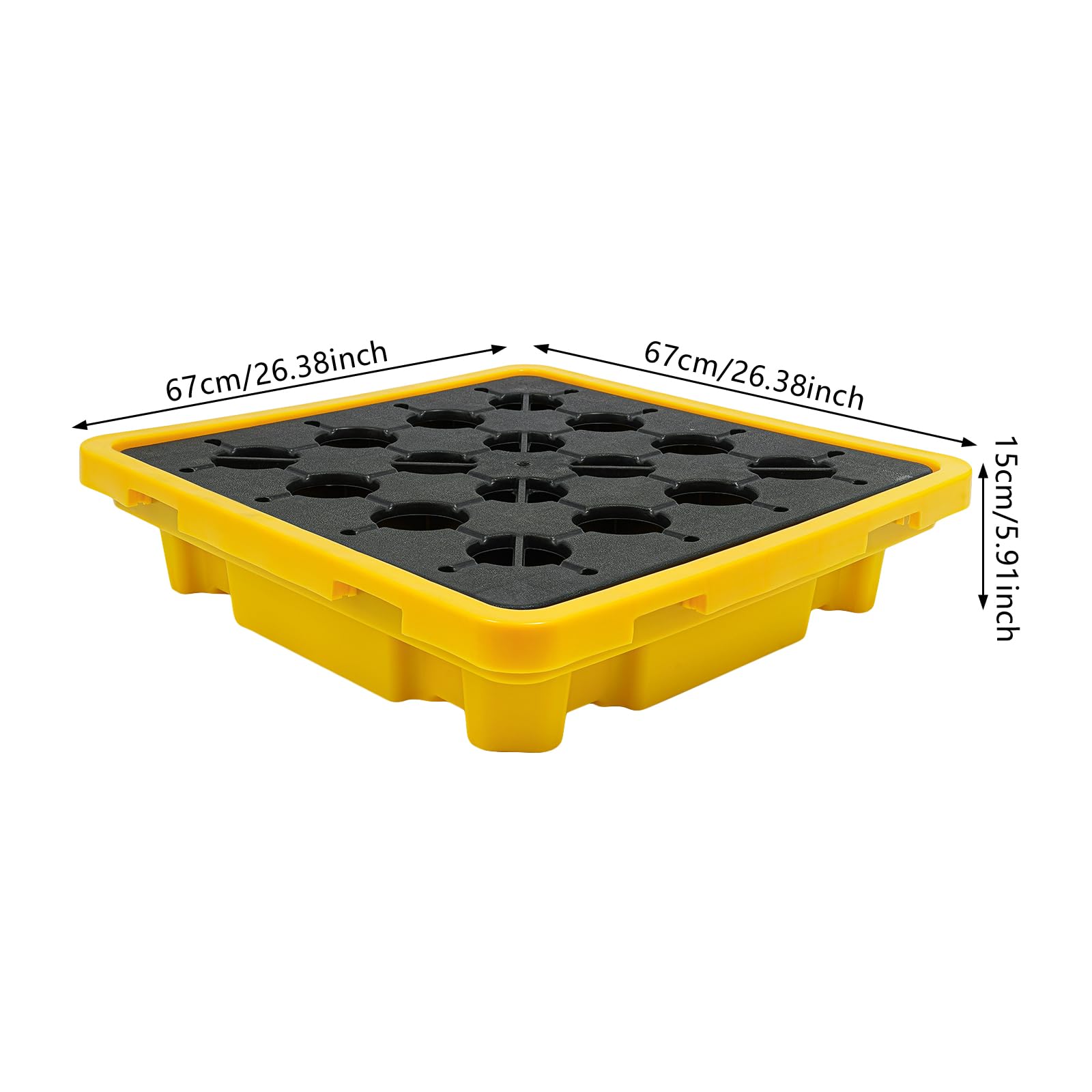 Giciashop Modular Platform, Yellow and Black Containment Tray with Edge Handle, 1 Drum Capacity, 11.36 Gallon Sump, Spill Containment Pallet for Industrial Parks, Warehouses