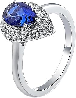 Aienid Vintage Wedding Band Lab Created Sapphire Ring White Gold Pear Size 4 Premium for Sister Christmas Jewelry