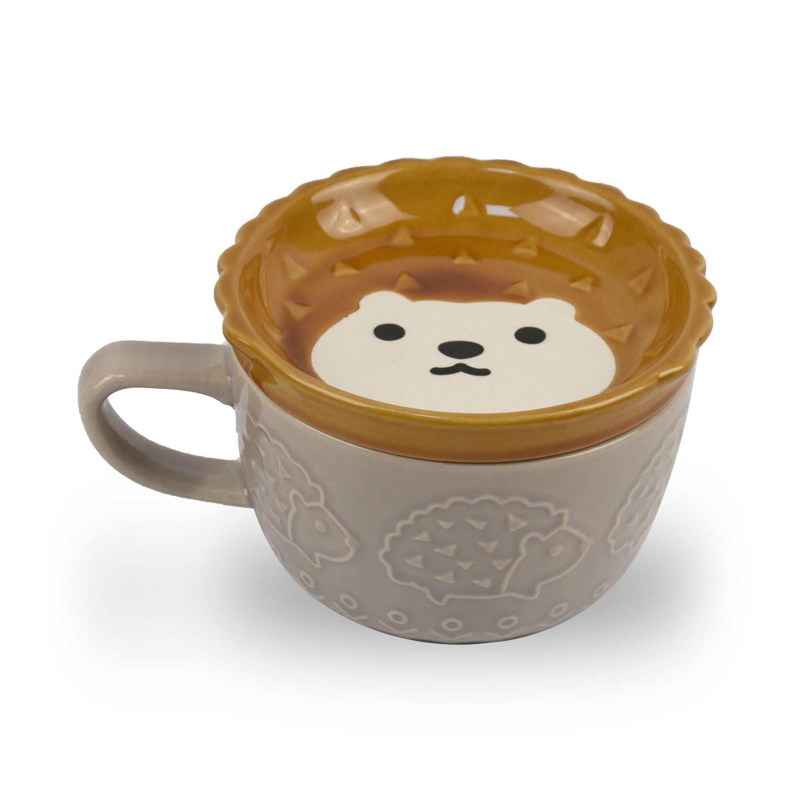 Teaque 325ml Cute Ceramic Coffee Mug with lid 3D Animals Cups for Home Milk Breakfast Cup Water Cup Christmas Bithday Gifts for Child Girl Teacher Friend (Yellow Brown)
