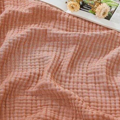 Image of EMME Muslin Cotton Blanket Adults Heather Orange Red Throw XL 50 inchx70 inch