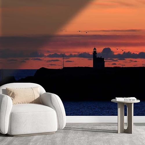 Papel tapiz autoadhesivo con diseño de paisajes, puesta de sol, para decoración nocturna, casa de muñecas, protege la superficie (W) 48 pulgadas X