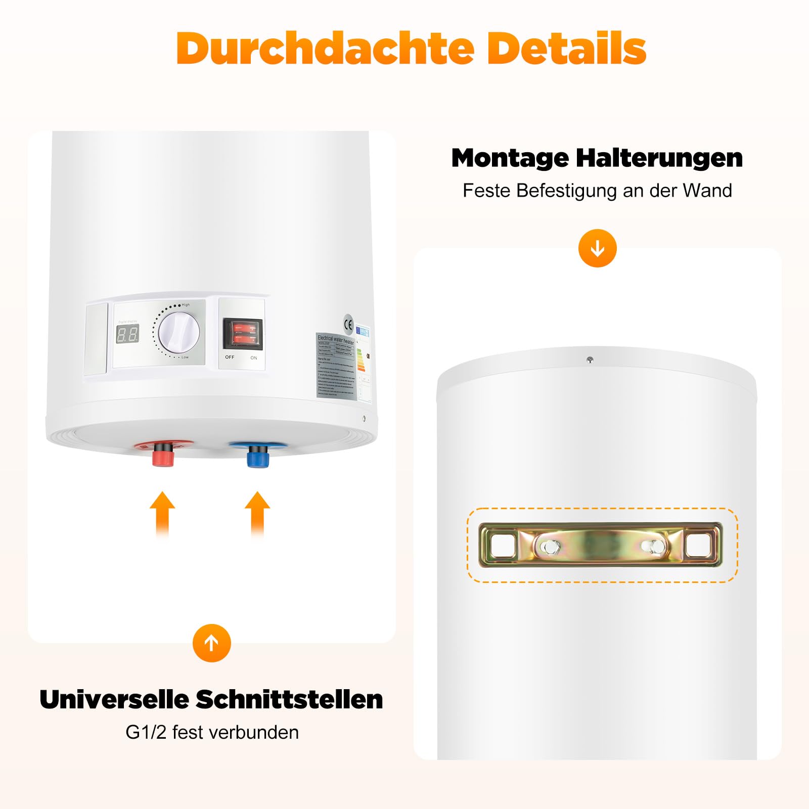 Chauffe-eau intelligent 80 L avec douchette 77-167 °F