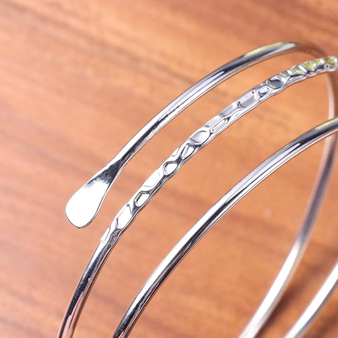 WLLAY Minimalist Gold-Tone Metal Spiral Coil Upper Arm Cuff Open Arm Bracelet Armlet Armband Bangle for Women