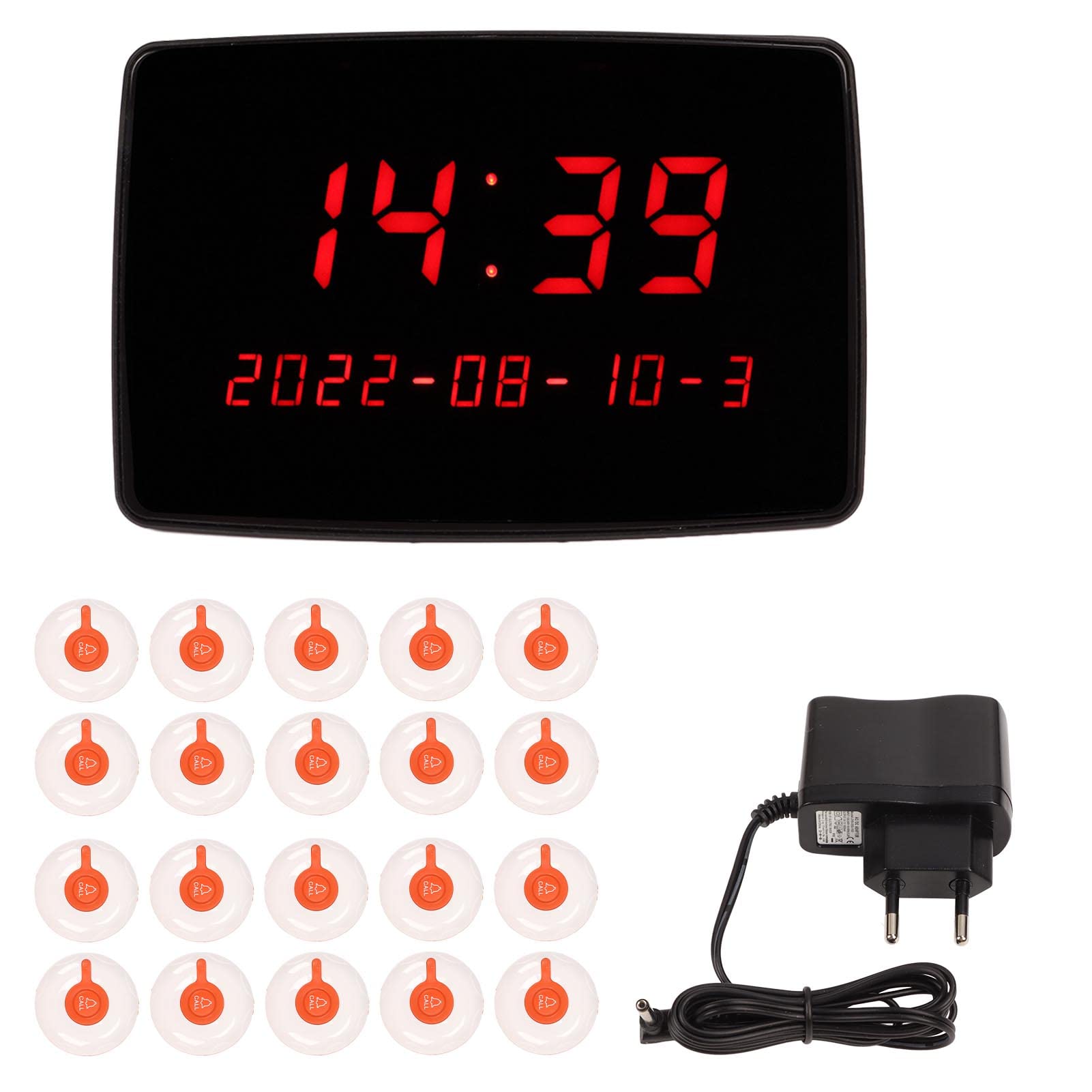 di Chiamata Wireless, Cercapersone Paziente con 20 Pulsanti di Chiamata Impermeabili e Ricevitore Display 1PC per Ristorante, Clinica, Casa di Cura, Fabbriche di Badanti(Spina UE)