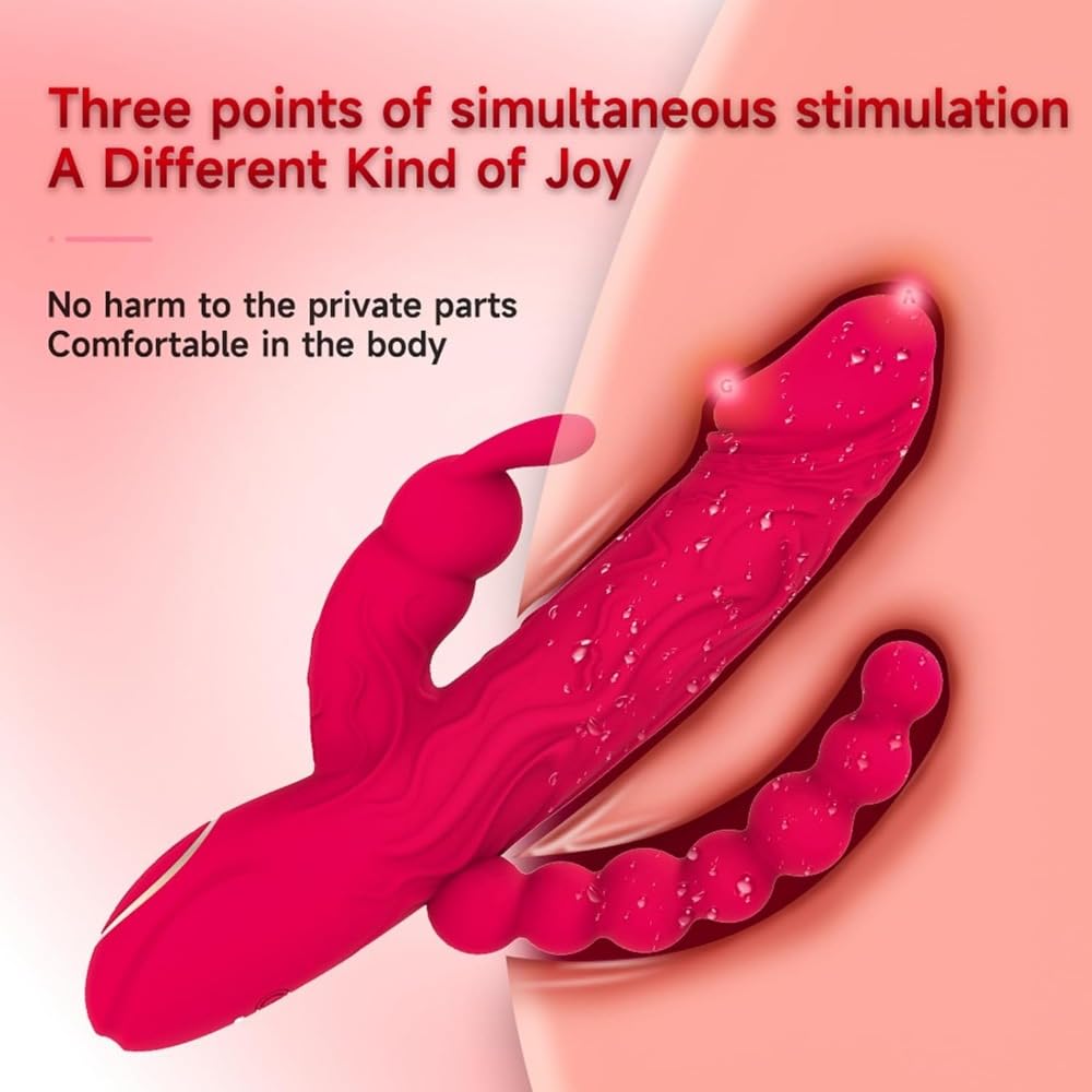 Con dildo, vibratore e giocattoli erotici: vibratore 3 in 1 per il punto G, 10 modalità di vibrazione, giocattolo erotico in silicone impermeabile (rosso)